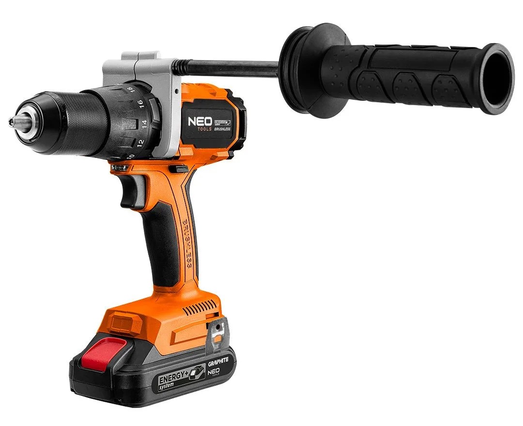 Акумуляторний шуруповерт-дриль Neo Tools Energy+ 18В 100Нм 0-480·0-1900 об/хв 1.56 кг без акумулятора та зарядного пристрою.