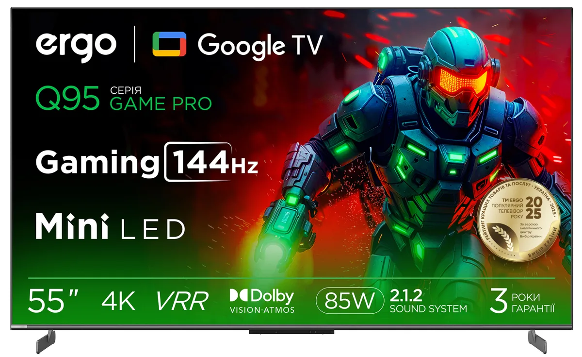 Телевізор ERGO MiniLED 55 дюймів QLED Титановий 4K 120Гц Dolby Vision