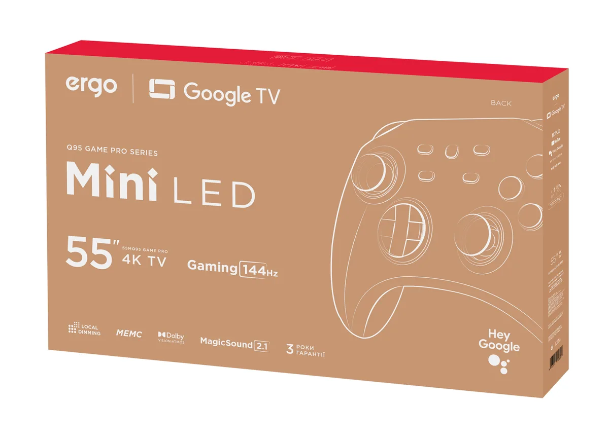 Телевізор ERGO MiniLED 55 дюймів QLED Титановий 4K 120Гц Dolby Vision