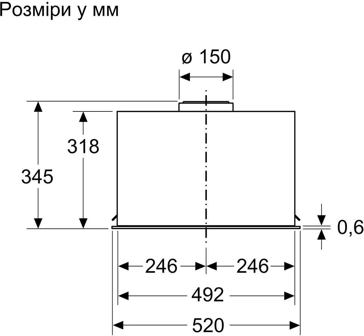 Вбудована витяжка Bosch, 52 см, продуктивність 570 м3/год, нержавіюча сталь.