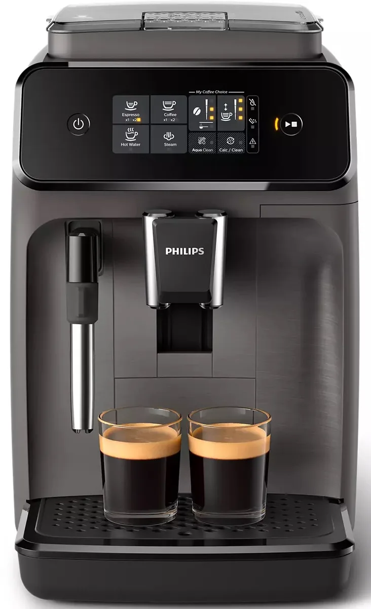 Кавоварка Philips Series 1200, об'єм 1.8л, для зернової кави, з ручним капучинатором та 2 авторецептами, чорного кольору.