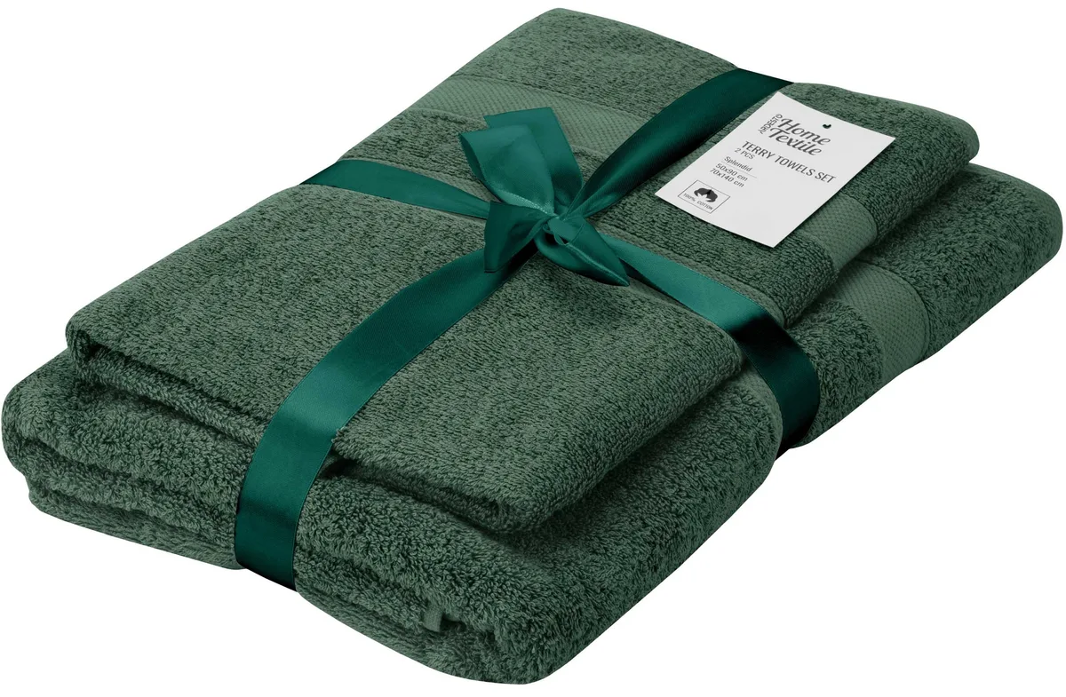 Комплект махрових рушників ARDESTO Splendid 50х90 см, 70х140 см, 2 шт, 100% бавовна, зелений колір.
