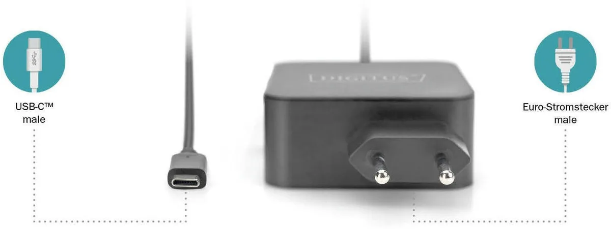 Зарядное устройство DIGITUS USB-C 65 Вт черное 1 2 м огнестойкое
