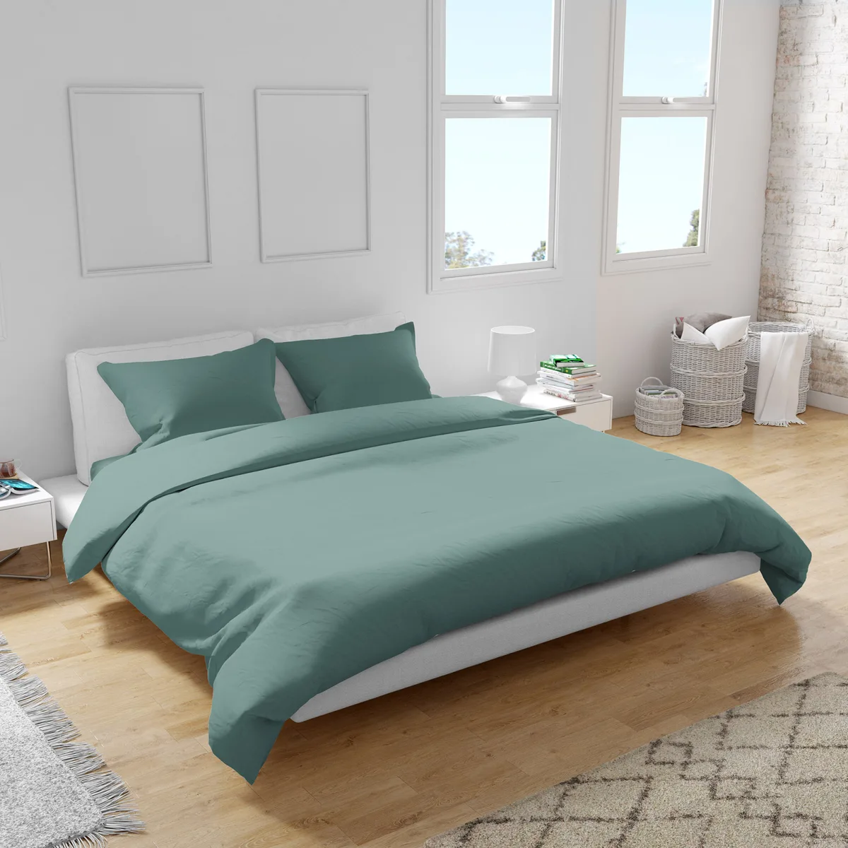 Сімейний комплект постільної білизни Home Line сатин 235х260 см зелений