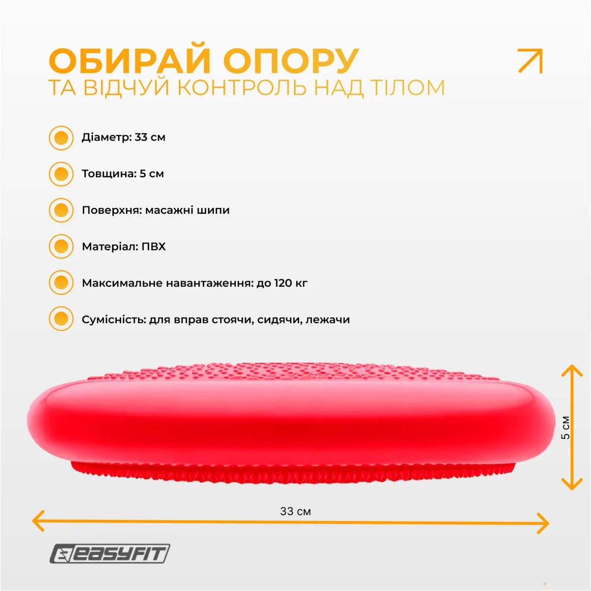 Балансувальна подушка масажна EasyFit гума 33 см Червона