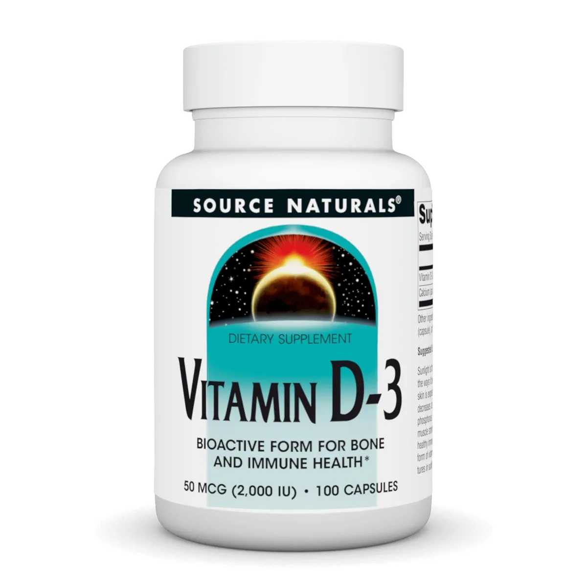 Вітамін D3 2000 IU Source Naturals 100 капсул для здоров'я кісток та імунітету.