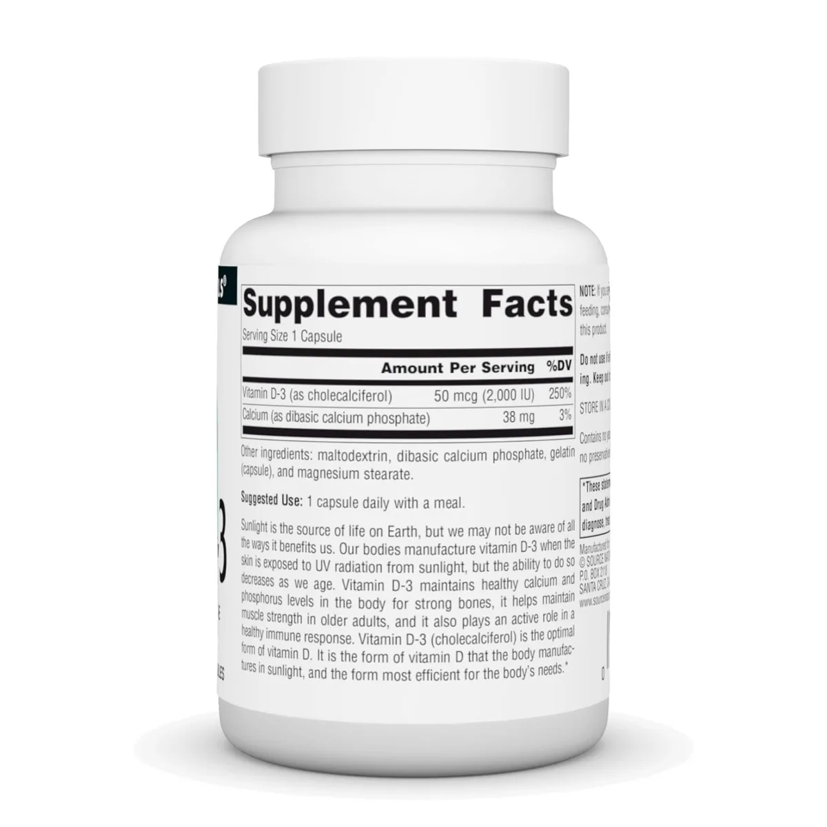 Вітамін D3 2000 IU Source Naturals 100 капсул для здоров'я кісток та імунітету.