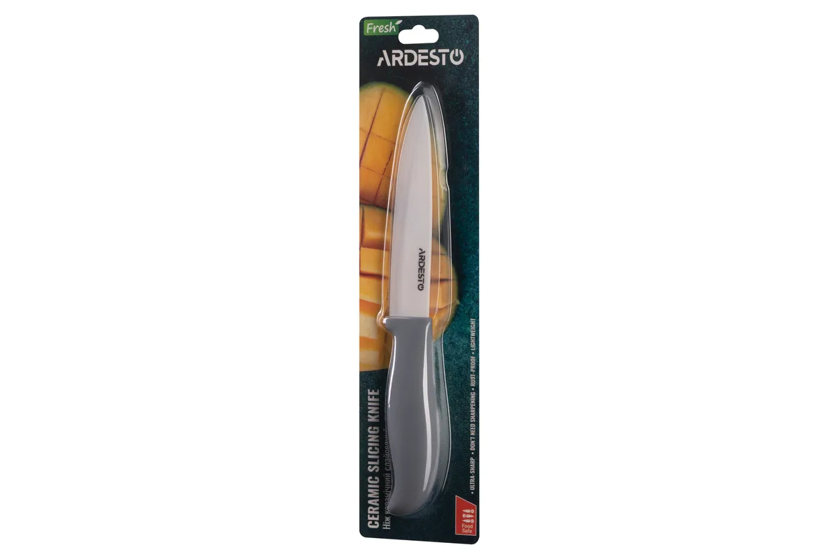 Ніж керамічний для нарізки ARDESTO Fresh, 12.5 см, кераміка, пластик, сірий.