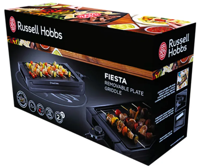 Електрогриль Russell Hobbs метал 230х450 мм чорний 1200 Вт антипригарне покриття