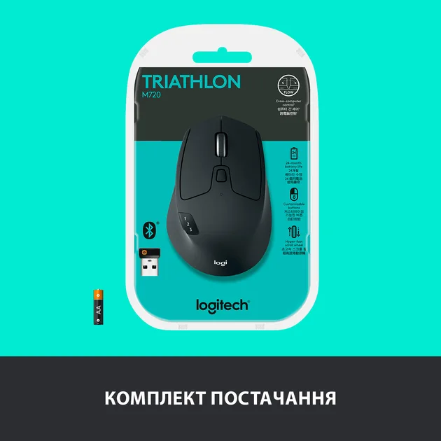 Миша Logitech оптична середня бездротова Bluetooth USB чорна 74х45х115 мм