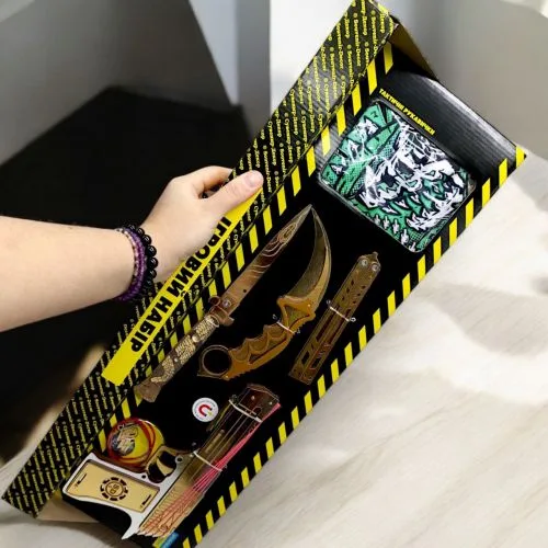 Ігровий набір BIG BOX Gold дерев'яний резинокостріл з рукавичками та ножами для безпечних баталій