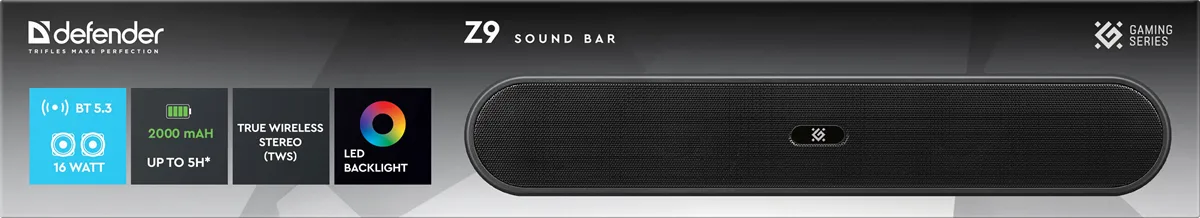 Акустика Defender 2 канали 16 Вт Bluetooth 5.3 Чорна 65х65х370 мм
