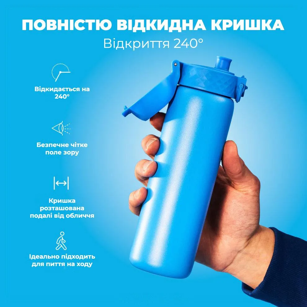 Пляшка для води ION8 нержавіюча сталь 500 мл синя вакуумна ізоляція