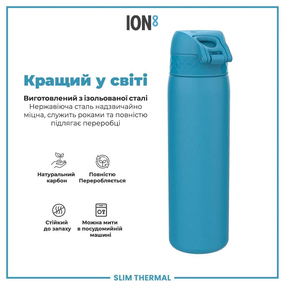 Пляшка для води ION8 нержавіюча сталь 500 мл синя вакуумна ізоляція