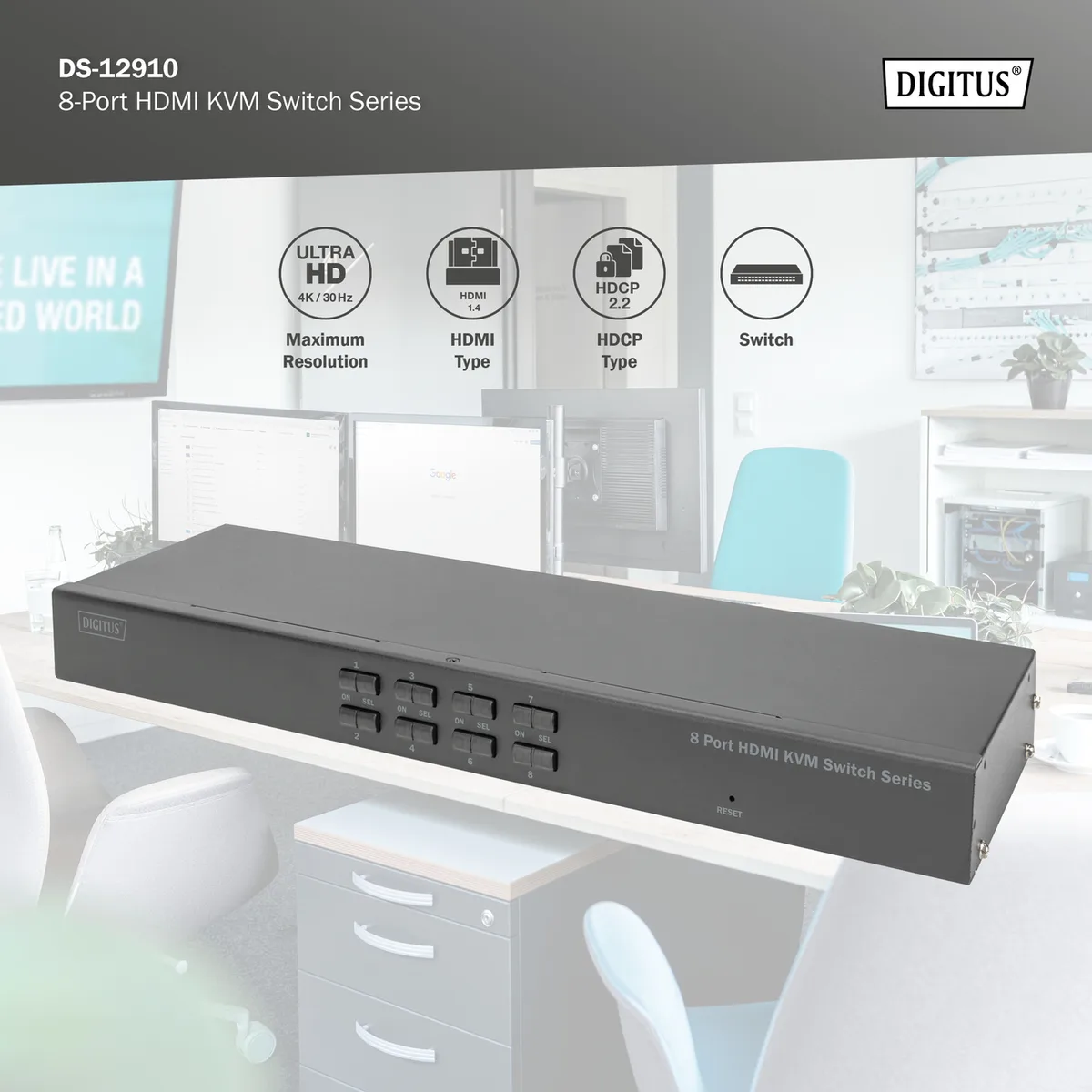 Комутатор DIGITUS 19' HDMI KVM, 8 Port, 4K