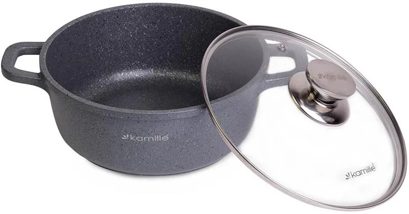 Каструля Kamille Landes Grey 4.5л антипригарна з литого алюмінію