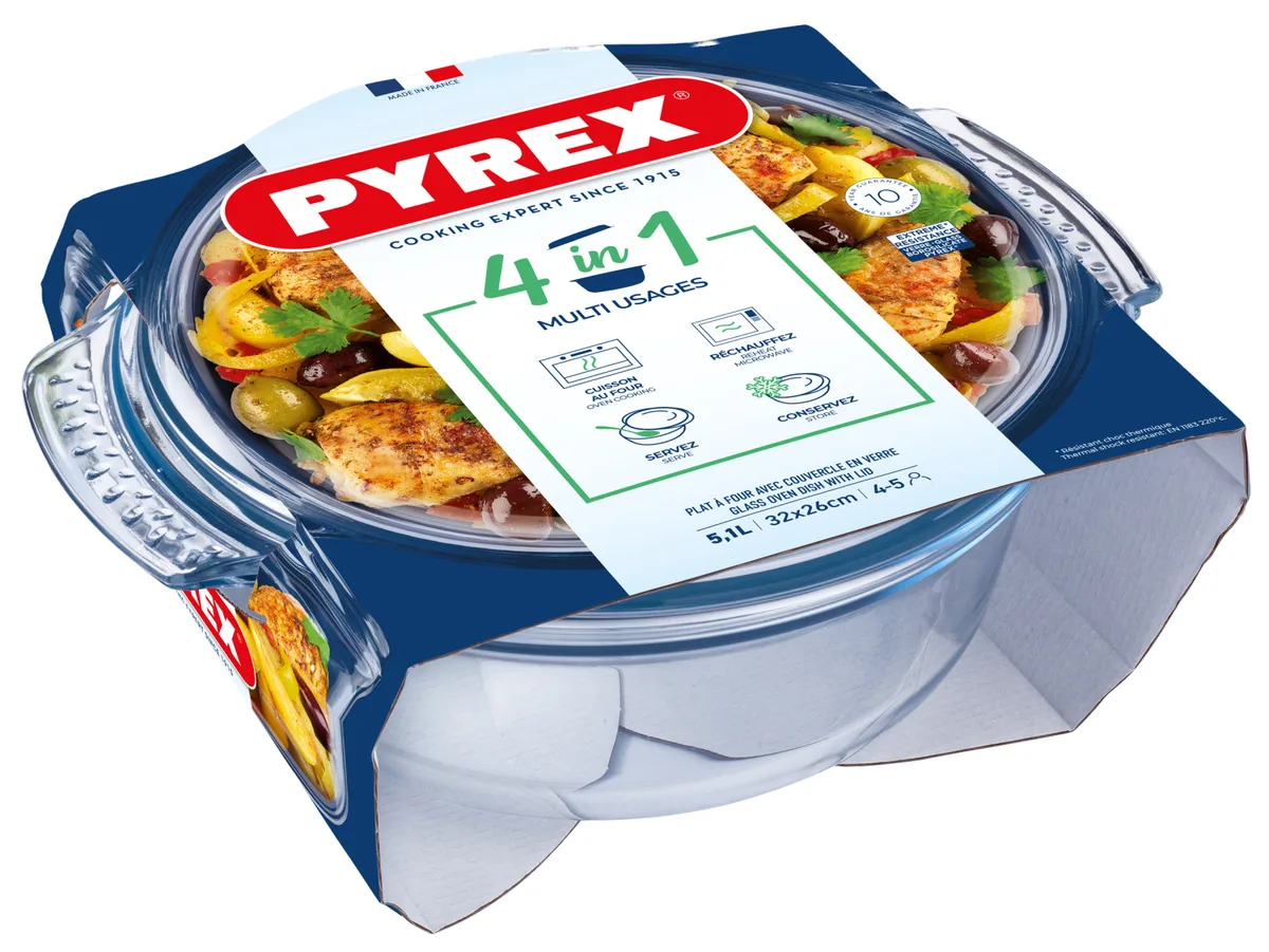Кастрюля Pyrex боросиликатное стекло 5.1 л 32 см прозрачная с крышкой