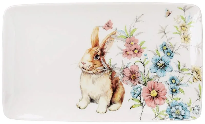 Набір фарфорових тарілок Happy Rabbit 6 шт прямокутні 20.5 х 12.5 см