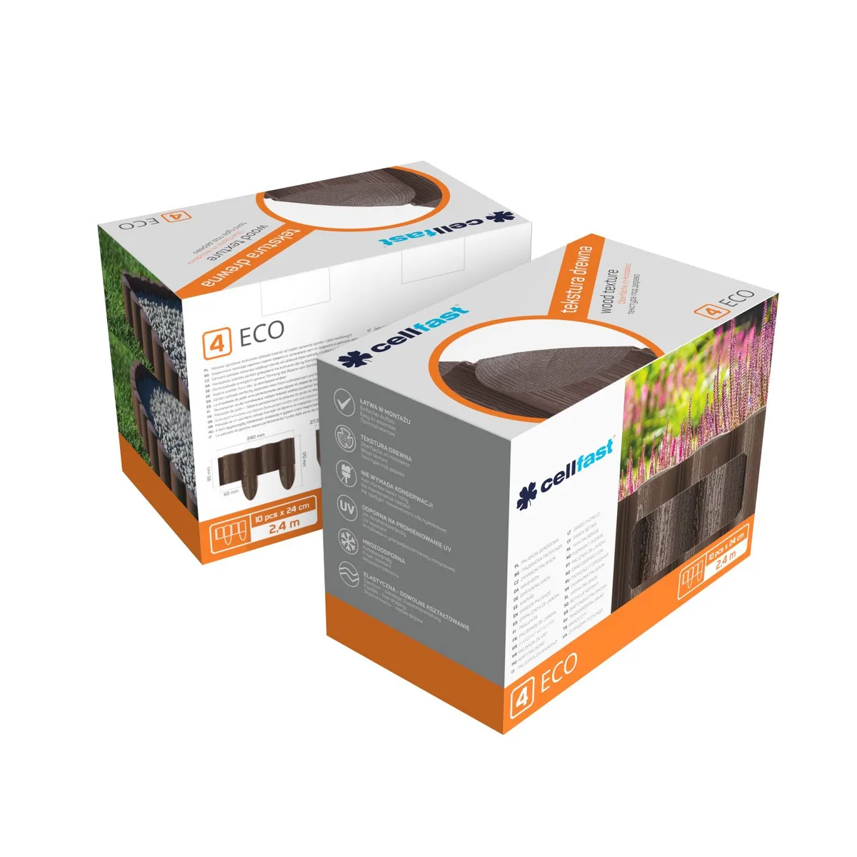 Огорожа для газону Cellfast 4 ECO, 10 секцій по 24 см, 2.4 м, коричневого кольору.