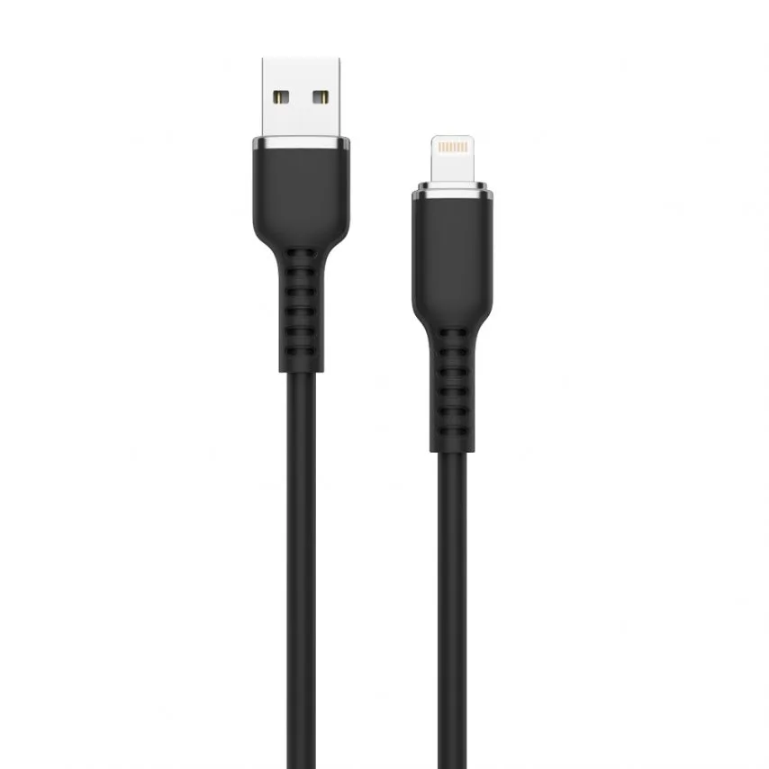 Кабель USB WALKER Lightning 1м силіконовий чорний 3,3А Quick Charge