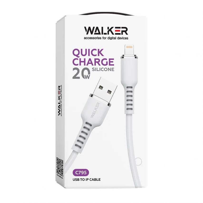 Кабель USB WALKER Lightning 1м силіконовий чорний 3,3А Quick Charge