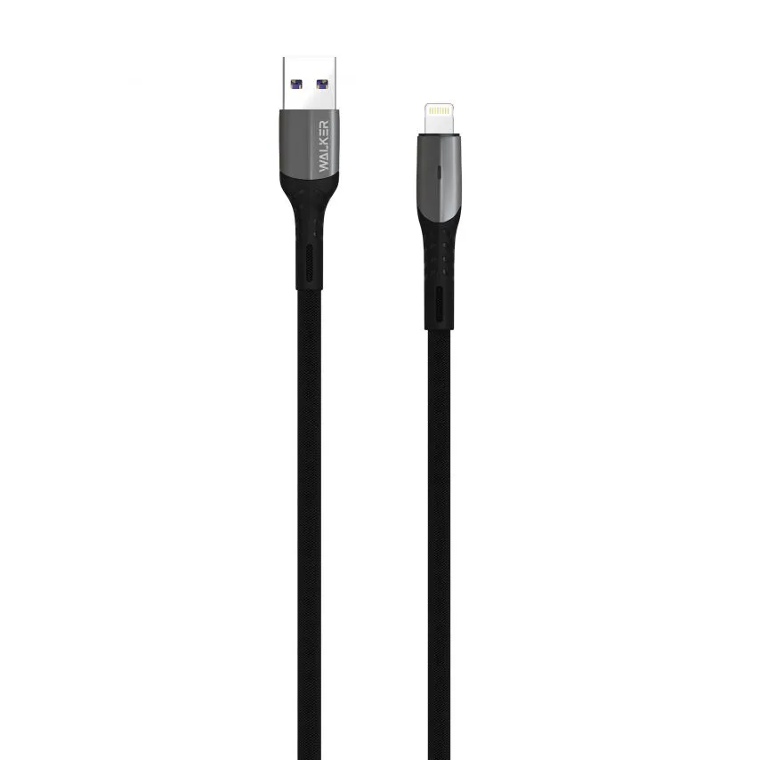 Кабель USB WALKER тканинний 1 м чорний Lightning 3,1 А Quick Charge