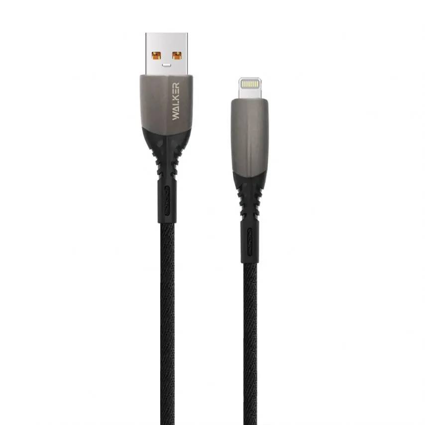 Кабель USB WALKER тканевый 1 м черный Lightning 3,1 А Quick Charge