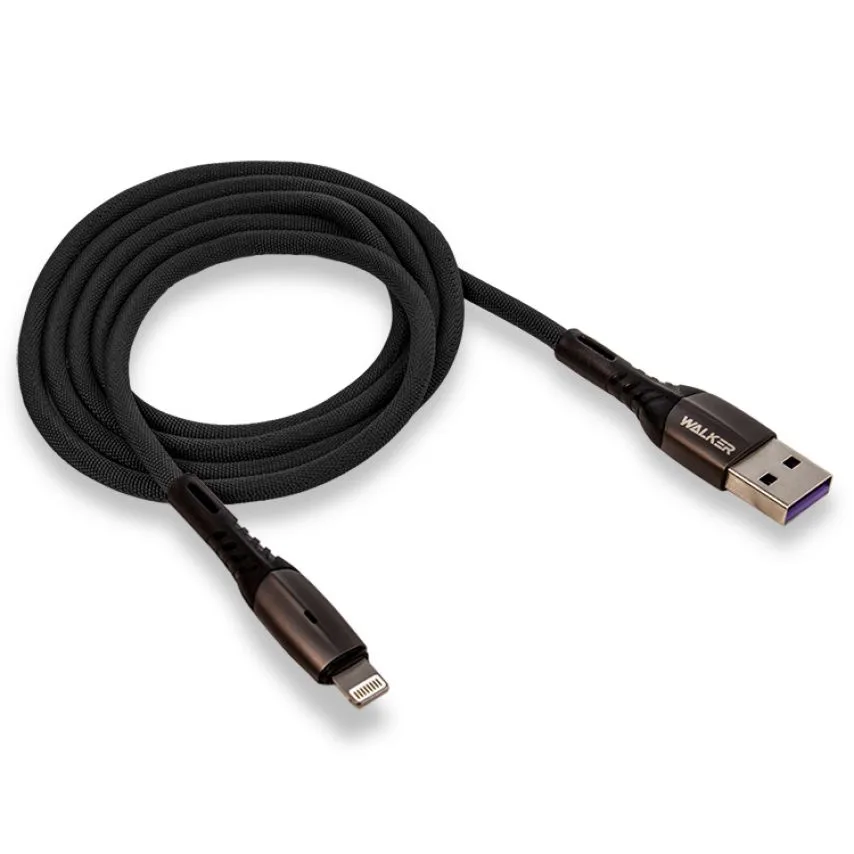 Кабель USB WALKER тканевый 1 м черный Lightning 3,1 А Quick Charge