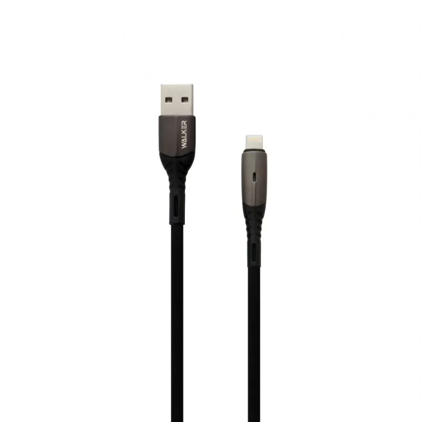Кабель USB WALKER тканевый 1 м черный Lightning 3,1 А Quick Charge