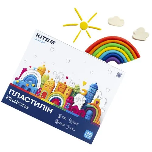 Пластилін 36 кольорів 720 г Kite Classic для моделювання та ліплення художній матеріал