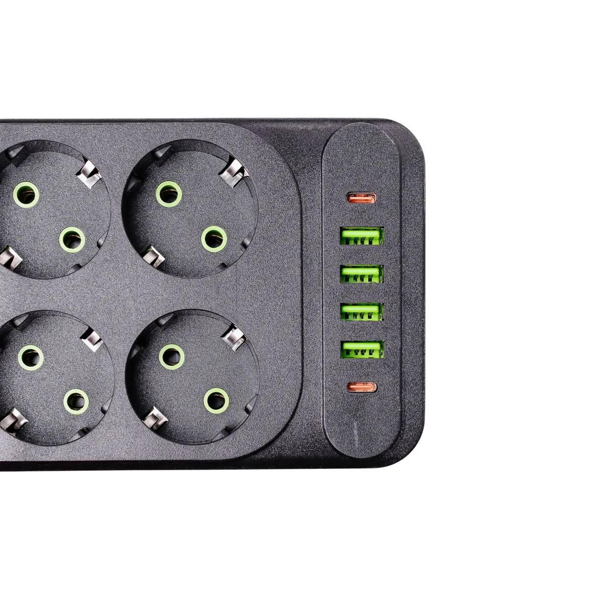 Мережевий фільтр подовжувач 5 м 6 розеток 4 USB 2 Type-C чорний термостійкий ABS-Пластик