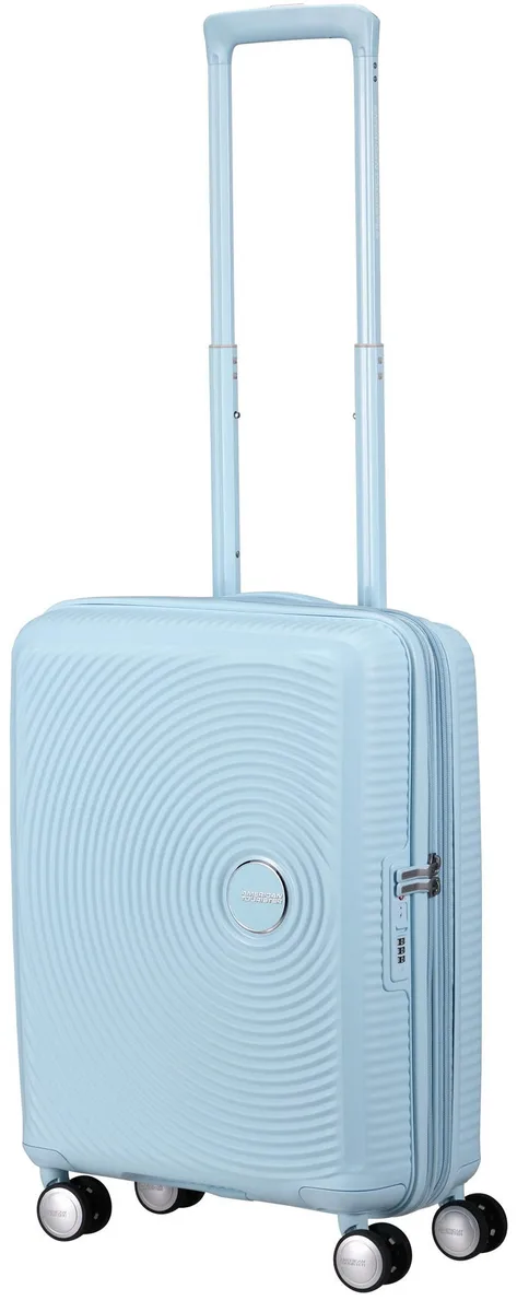 Вализа American Tourister, Soundbox, полипропилен, малая, 55 см, 35.5/41 л, TSA, 4 колеса, EXP, пастельно-голубая.