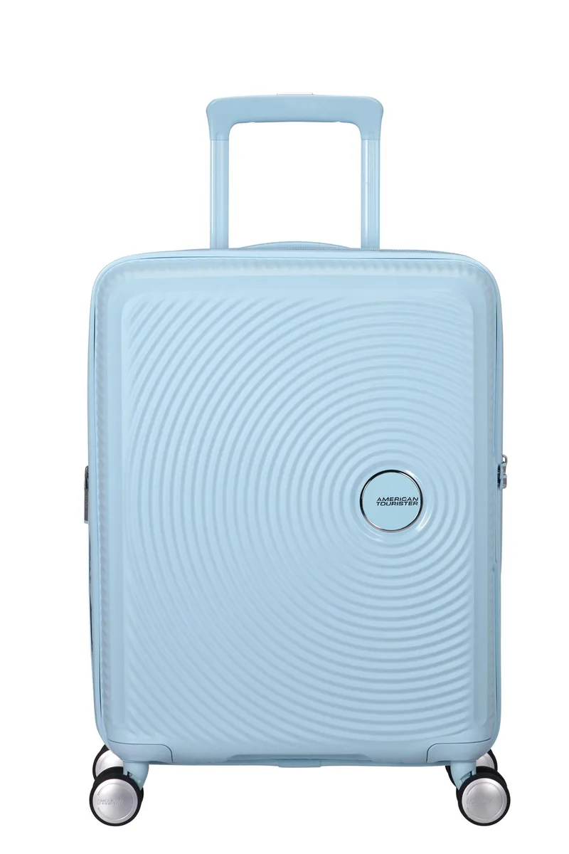 Валіза American Tourister, Soundbox, поліпропілен, мала, 55см, 35.5/41л, TSA, 4 колеса, EXP, пастельно-блакитний