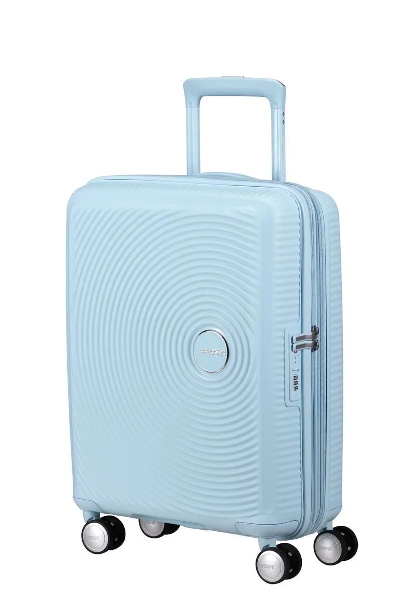 Валіза American Tourister, Soundbox, поліпропілен, мала, 55см, 35.5/41л, TSA, 4 колеса, EXP, пастельно-блакитний