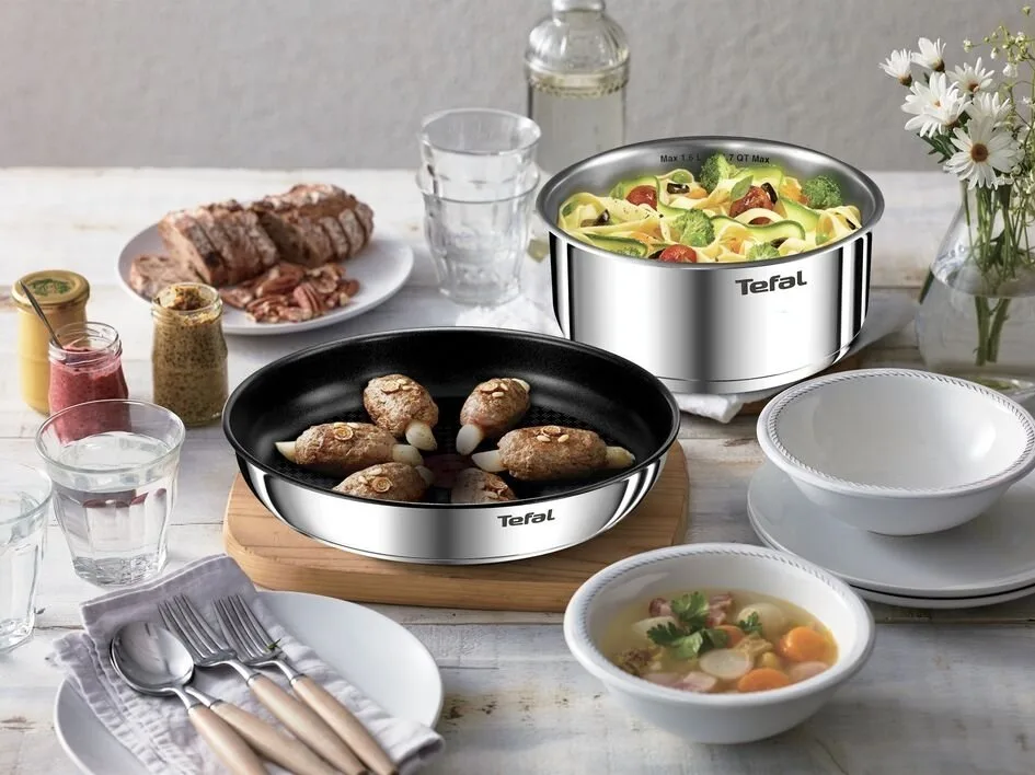 Набор кухонной посуды Tefal Ingenio Emotion, 5 предметов из нержавеющей стали и бакелитовыми ручками, серебристого цвета