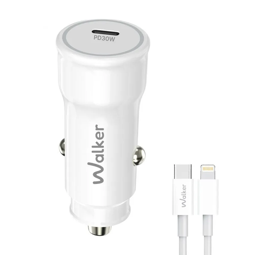 Автомобільний зарядний пристрій WALKER 30W Type-C 1м білий
