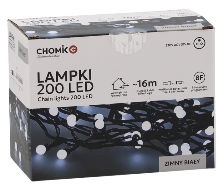 Гірлянда електрична Chomik 200 LED 16 м холодний білий