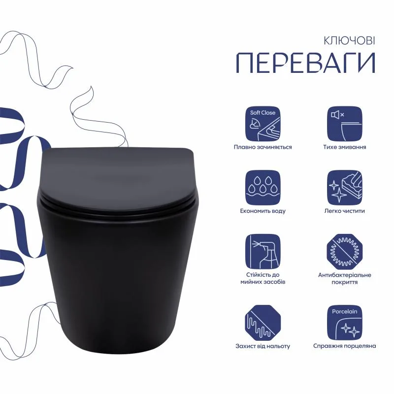 Унітаз підвісний Qtap Scorpio Ultra Quiet безобідковий кераміка 520x365x365 мм чорний