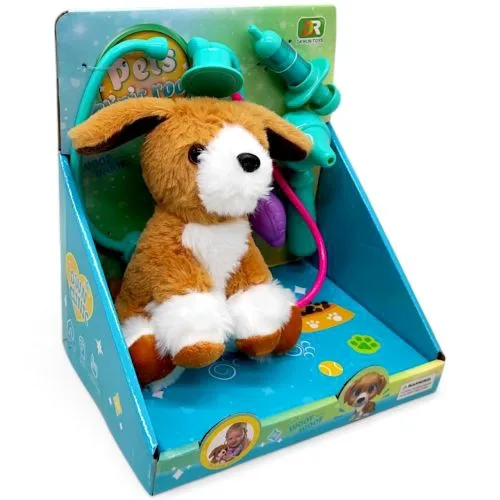 М'яка іграшка DA RUN TOYS Собачка з набором ветеринара 16 см для дітей від 3 років