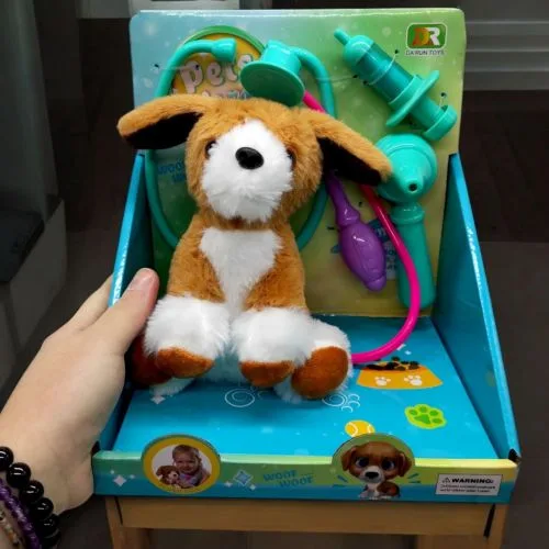М'яка іграшка DA RUN TOYS Собачка з набором ветеринара 16 см для дітей від 3 років