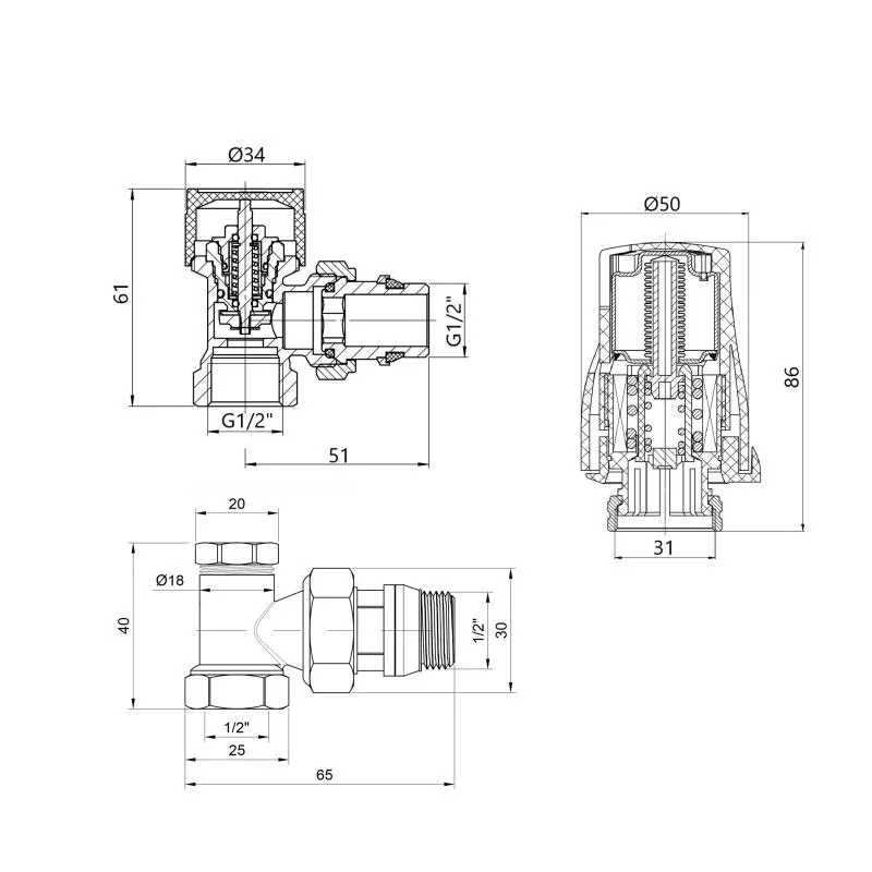 Термостатичний набір Thermo Alliance TAS352W15 кутовий 1/2" латунь 185х125х85 мм