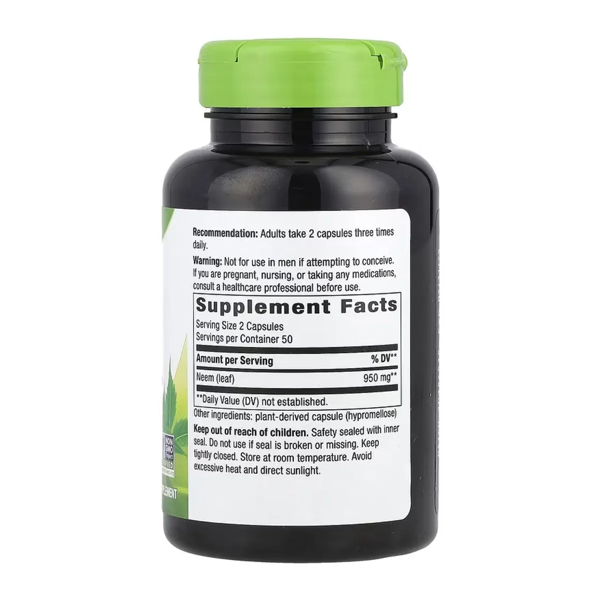Натуральна добавка Neem Leaf Nature's Way 100 капсул веганська без глютену.