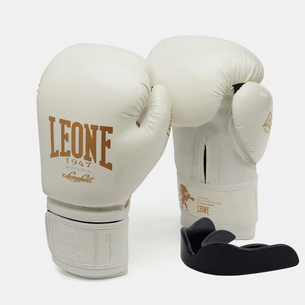 Боксерські рукавиці Leone штучна шкіра 12 унцій Білий/Золотий