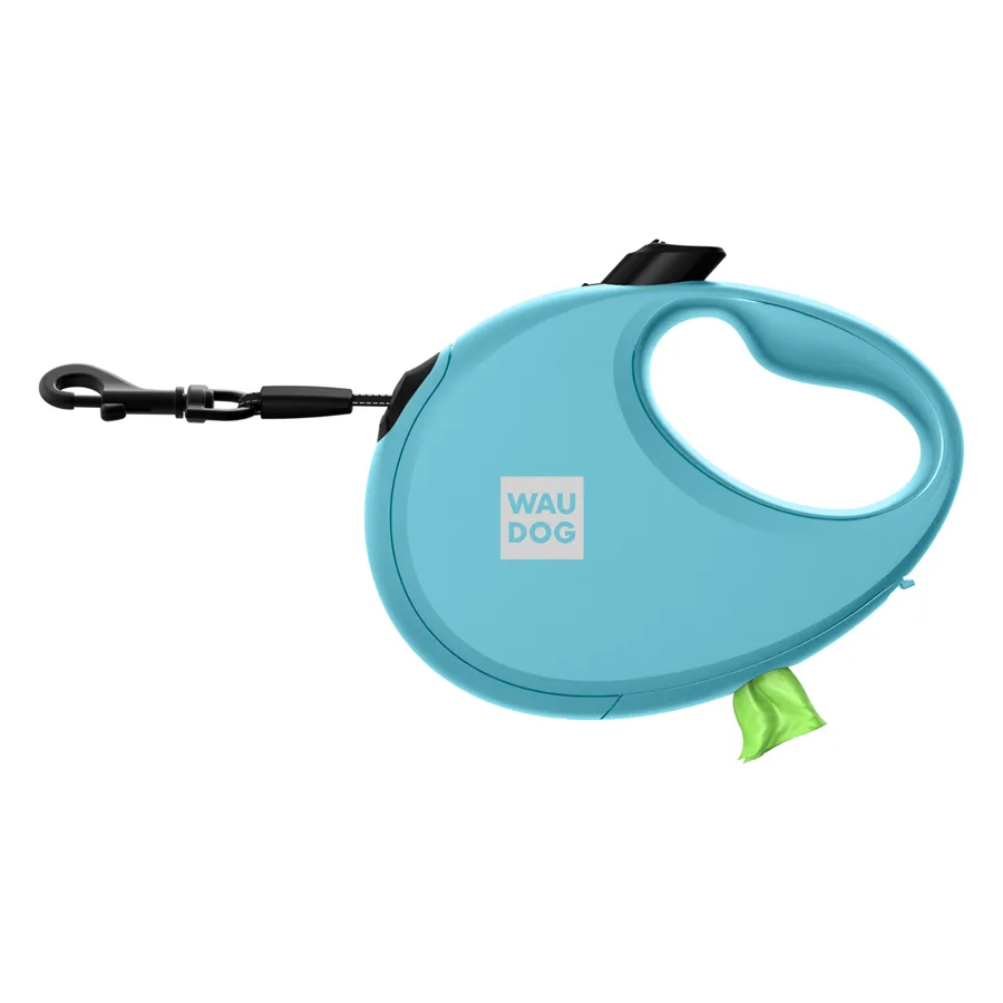 Повідець-рулетка WAUDOG R-leash L 500 см пластиковий блакитний з контейнером для пакетів