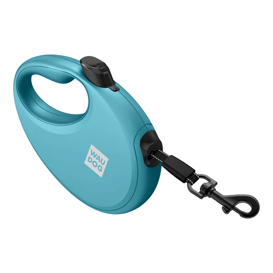 Повідець-рулетка WAUDOG R-leash L 500 см пластиковий блакитний з контейнером для пакетів