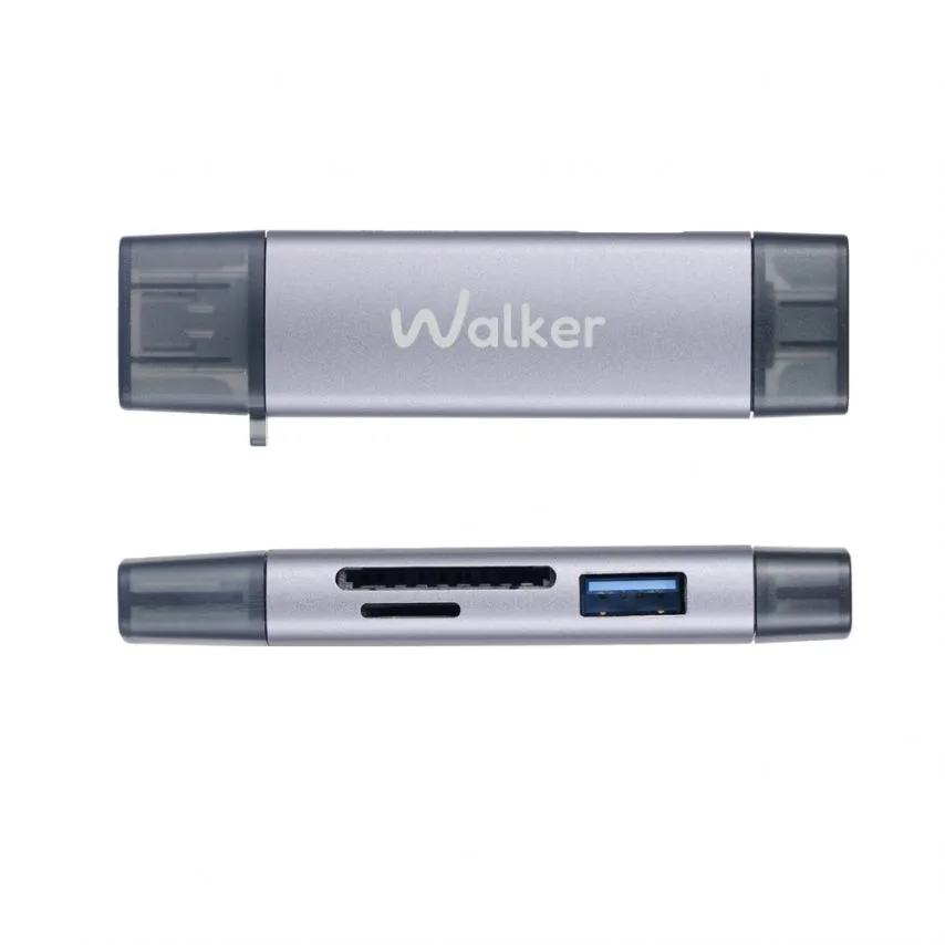 Кардрідер WALKER алюмінієвий 87х22х12 мм сірий USB 3.0 Type-C MicroSD SD TF