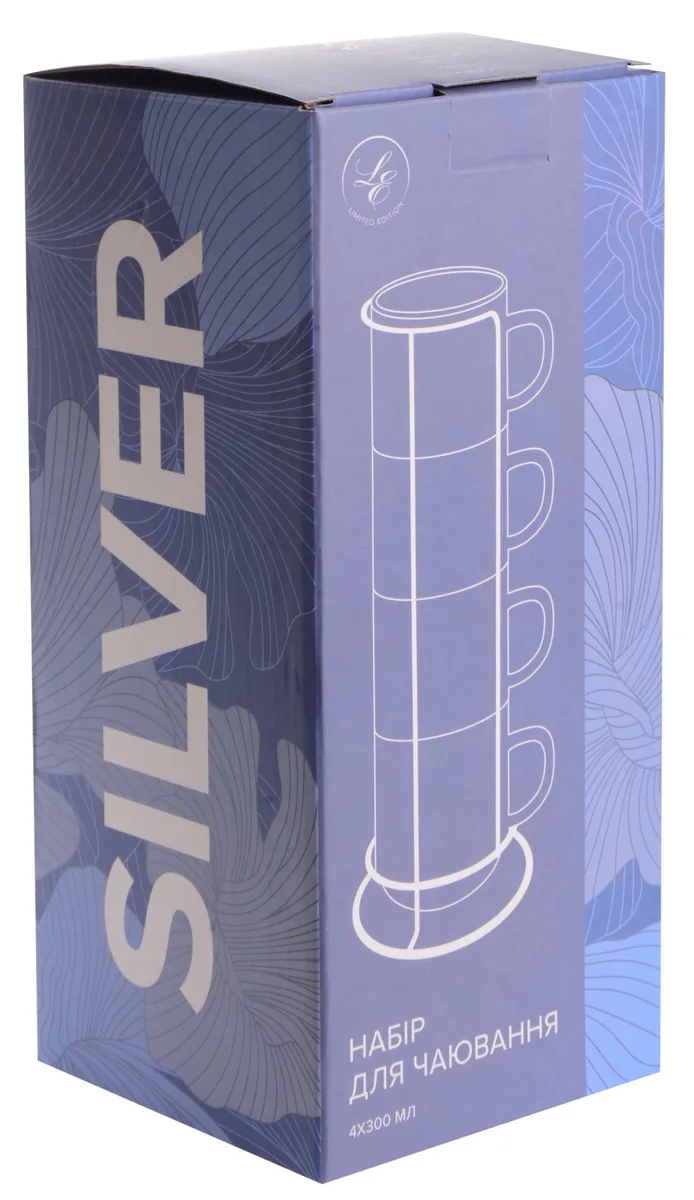 Набір чашок порцелянових 300 мл Silver 4 шт на підставці Limited Edition
