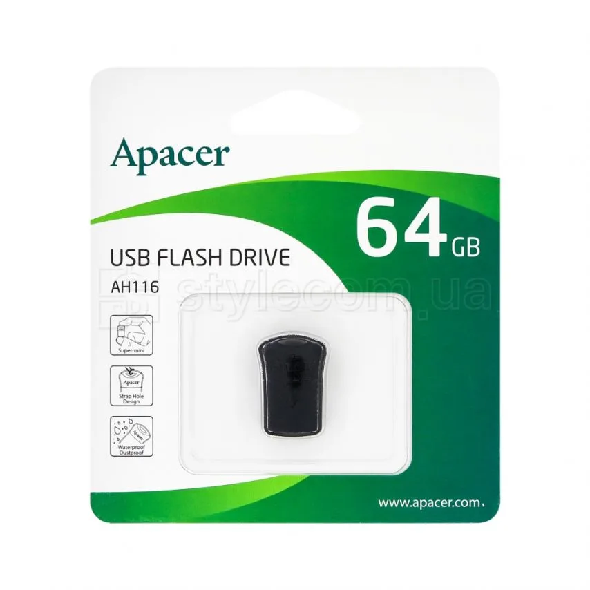 Флеш-пам'ять USB Apacer 64Гб пластик чорна з кришкою