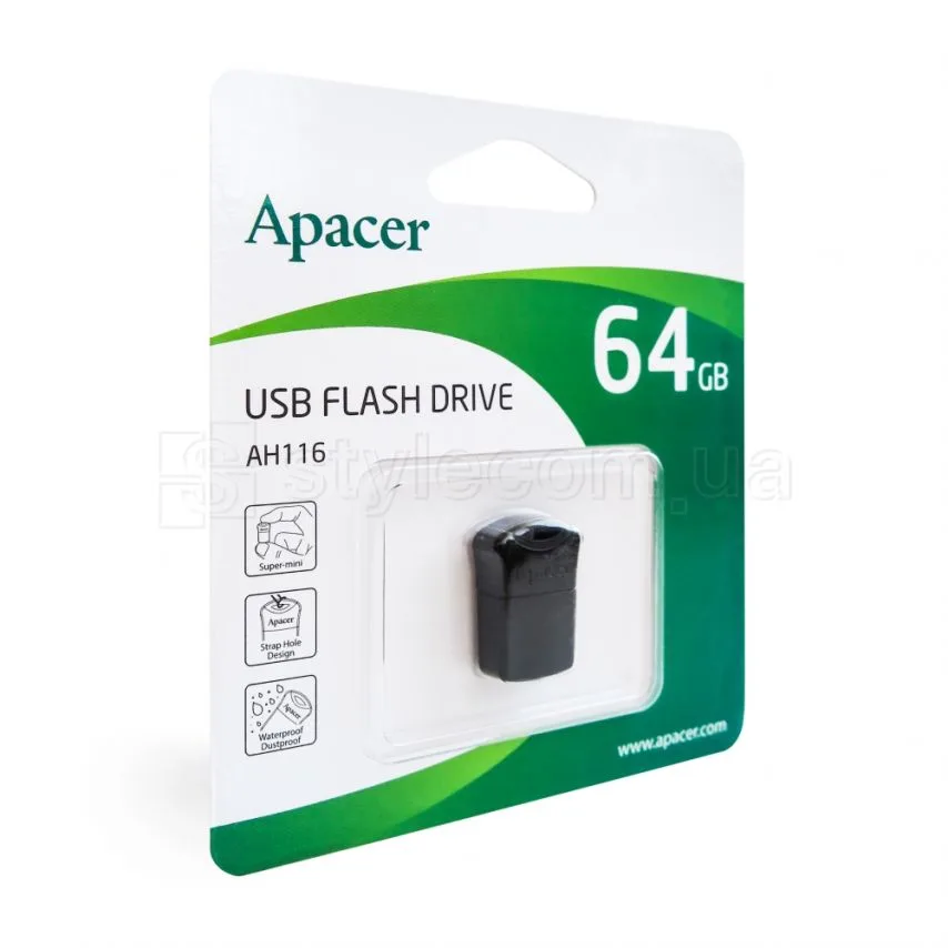Флеш-пам'ять USB Apacer 64Гб пластик чорна з кришкою