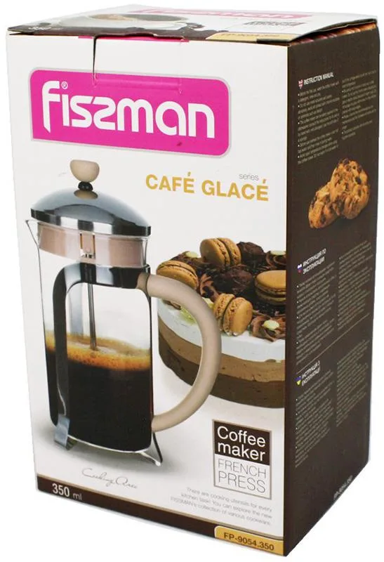 Френч-пресс Fissman Cafe Glace 350 мл из боросиликатного стекла и нержавеющей стали